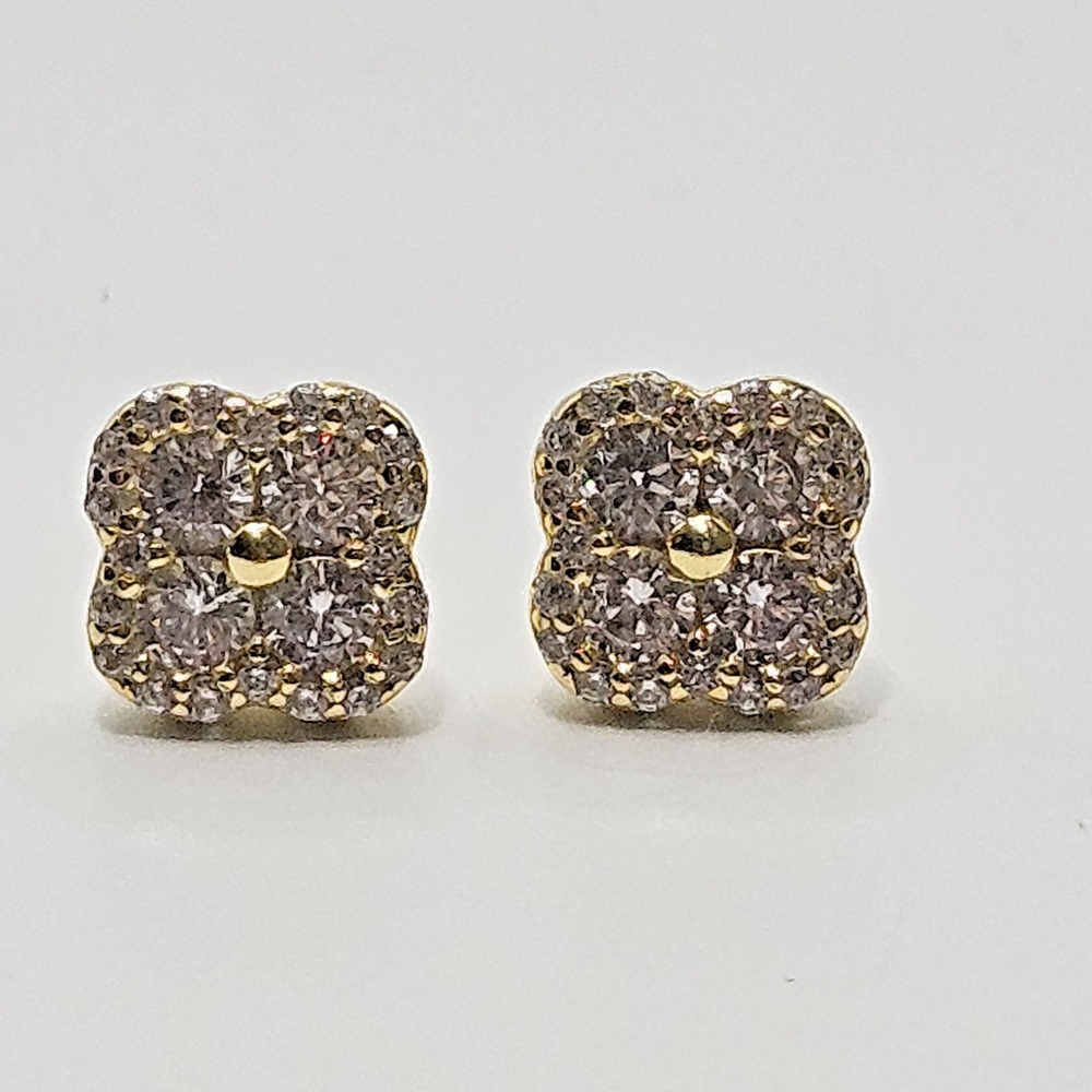 Sterling Silver Clover CZ Earrings Sparkly Gold tone 925